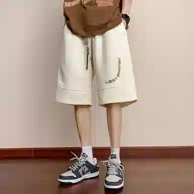 顶峰保罗 冰丝高街美式字母印花宽松大码百搭无性别主义篮球运动健身中裤弹力抽绳显高潮牌薄款休闲短裤 男女同款