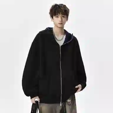 顶峰保罗 美式重磅连帽开衫双头拉链外套无性别主义休闲潮牌高街百搭上衣简约时尚纯色痞帅慵懒风长袖卫衣 男女同款