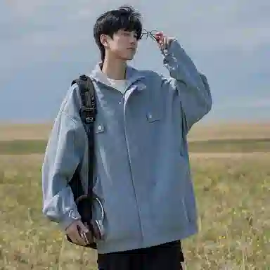 顶峰保罗 美式复古直筒工装无性别主义潮牌痞帅翻领上衣外套休闲百搭简约时尚纯色宽松长袖夹克 男女同款