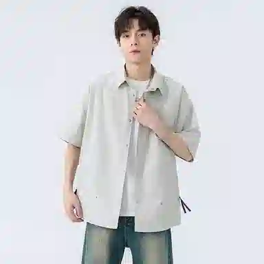 顶峰保罗 薄款翻领宽松休闲百搭通勤潮流简约短袖衬衫 男女同款
