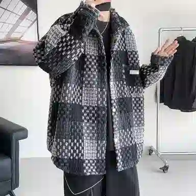 顶峰保罗 格子潮牌美式复古工装宽松休闲  运动外套无性别主义痞帅时尚百搭大码翻领夹克 男女同款