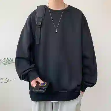 顶峰保罗  美式复古纯色高级设计感休闲大码运动上衣无性别主义直筒宽松百搭简约潮牌圆领卫衣 男女同款