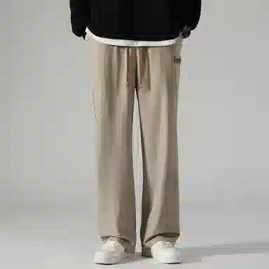 顶峰保罗 冰丝直筒阔腿无性别主义纯色基础款拖地运动卫裤弹力抽绳显高百搭宽松大码潮牌时尚高街垂感休闲裤 男女同款