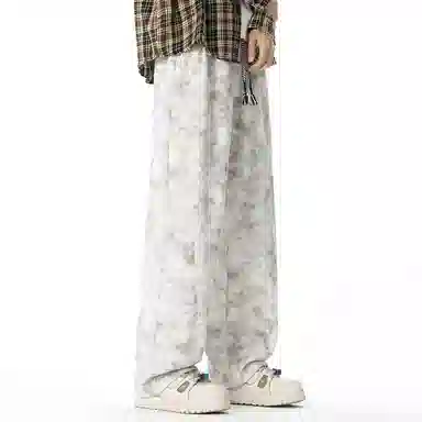 顶峰保罗 美式高街宽松大码长裤垂感复古做旧潮牌简约百搭显高显瘦痞帅直筒运动拖地休闲裤 男女同款