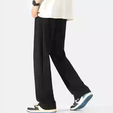 顶峰保罗 纯色冰丝垂感条纹直筒日系潮牌无性别主义宽松高街阔腿舒适百搭时尚运动裤休闲裤 男女同款