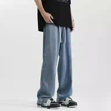 顶峰保罗 天丝莱赛尔纯色水洗直筒阔腿长裤美式潮牌高街凉感透气宽松休闲小众百搭牛仔裤 男女同款