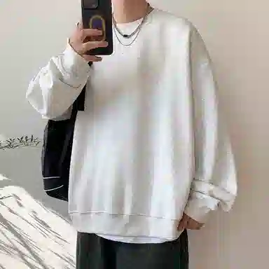 顶峰保罗  美式复古纯色高级设计感休闲大码运动上衣无性别主义直筒宽松百搭简约潮牌圆领卫衣 男女同款