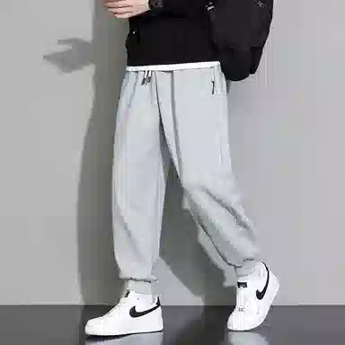 顶峰保罗 重磅宽松运动束脚裤无性别主义纯色加绒加厚大码通勤卫裤弹力抽绳显高显瘦简约百搭高街休闲裤 男女同款