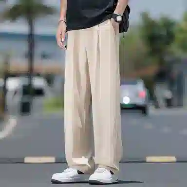 顶峰保罗 无性别主义冰丝凉感亲肤透气宽松直筒西裤美式潮流垂感长裤时尚百搭阔腿高级感休闲裤 男女同款