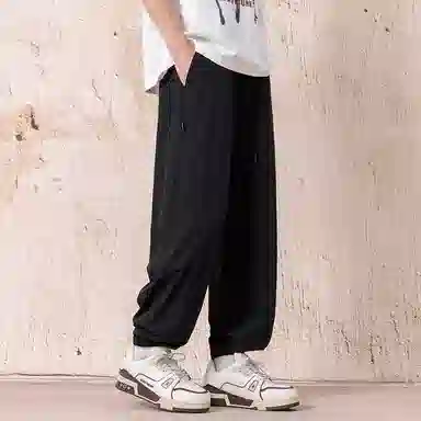 顶峰保罗 冰丝网孔潮牌薄款垂感无性别主义束脚长裤时尚百搭设计感直筒宽松运动抽绳大码休闲裤 男女同款