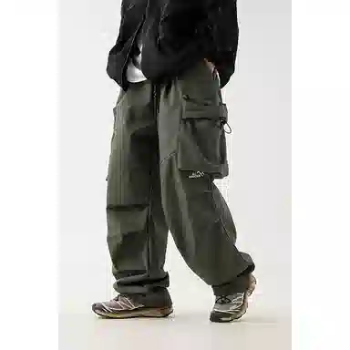 顶峰保罗 美式潮牌凉感舒适工装直筒长裤子薄款宽松小众百搭抽绳束脚设计感高街阔腿休闲裤 男女同款