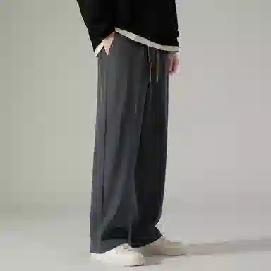 顶峰保罗 冰丝直筒阔腿无性别主义纯色基础款拖地运动卫裤弹力抽绳显高百搭宽松大码潮牌时尚高街垂感休闲裤 男女同款