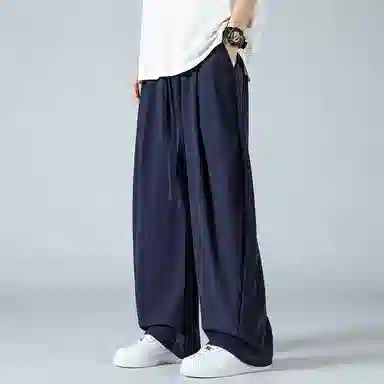 顶峰保罗 褶皱冰丝裤子百搭潮流薄款凉感亲肤透气时尚无性别主义潮牌阔腿裤垂坠感弯刀休闲裤 男女同款