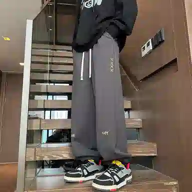 顶峰保罗 美式潮牌字母直筒阔腿高级设计感卫裤无性别主义潮流百搭宽松大码运动束脚休闲裤 男女同款