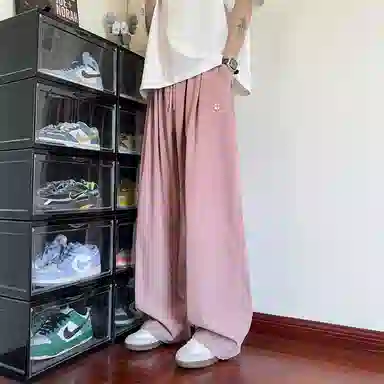 顶峰保罗 冰丝薄款纯色直筒阔腿长裤凉感透气速干宽松小众百搭运动潮牌慵懒风舒适休闲裤 男女同款