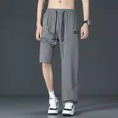 顶峰保罗 直筒裤子薄款潮牌痞帅宽松阔腿冰丝潮流运动抽绳无性别主义长裤时尚百搭垂感大码休闲裤 男女同款