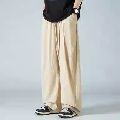 顶峰保罗 褶皱冰丝裤子百搭潮流薄款凉感亲肤透气时尚无性别主义潮牌阔腿裤垂坠感弯刀休闲裤 男女同款