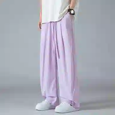 顶峰保罗 褶皱冰丝裤子百搭潮流薄款凉感亲肤透气时尚无性别主义潮牌阔腿裤垂坠感弯刀休闲裤 男女同款