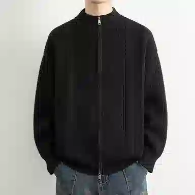 顶峰保罗 日系慵懒风潮牌立领双拉链开衫外套高街百搭无性别主义宽松大码休闲运动纯色上衣显高显瘦轻熟风毛衣 男女同款