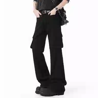 顶峰保罗 美式复古迷彩多口袋工装无性别主义微喇阔腿街头低腰高街伐木弹力长裤宽松百搭嘻哈休闲裤 男女同款