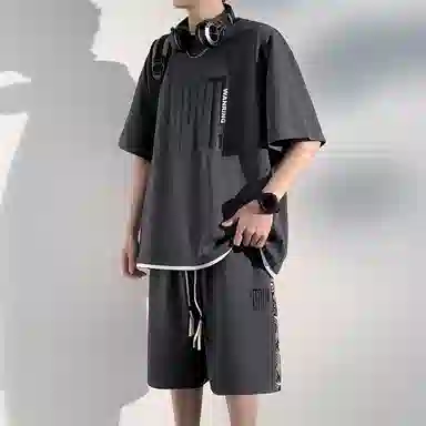 顶峰保罗 新中式国潮冰丝健身篮球圆领短袖短裤一整套无性别主义弹力松紧腰显高宽松加肥加大舒适百搭休闲运动套装 男女同款