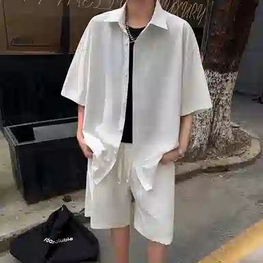 顶峰保罗 冰丝纯色简约凉感舒适短袖短裤搭配一套日系潮牌宽松小众百搭高级感休闲运动套装 男女同款