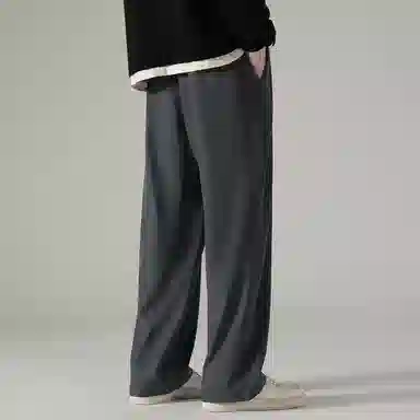 顶峰保罗 冰丝直筒阔腿无性别主义纯色基础款拖地运动卫裤弹力抽绳显高百搭宽松大码潮牌时尚高街垂感休闲裤 男女同款