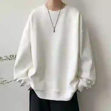 顶峰保罗  美式复古纯色高级设计感休闲大码运动上衣无性别主义直筒宽松百搭简约潮牌圆领卫衣 男女同款