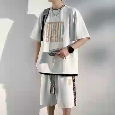 顶峰保罗 新中式国潮冰丝健身篮球圆领短袖短裤一整套无性别主义弹力松紧腰显高宽松加肥加大舒适百搭休闲运动套装 男女同款