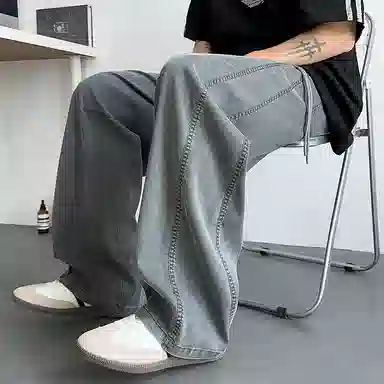 顶峰保罗 无性别主义轻薄凉感垂坠感阔腿长裤子直筒宽松时尚百搭系带亲肤透气高级感休闲裤 男女同款