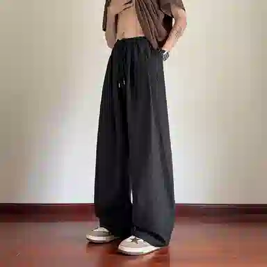 顶峰保罗 冰丝薄款纯色直筒阔腿长裤凉感透气速干宽松小众百搭运动潮牌慵懒风舒适休闲裤 男女同款