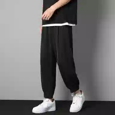 顶峰保罗 冰丝薄款速干纯色简约垂感运动束脚九分裤潮流显高显瘦宽松凉感透气百搭大码休闲裤 男女同款