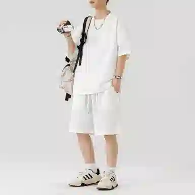 顶峰保罗 无性别主义纯色简约短袖体恤短裤帅气搭配亲肤舒适高级感宽松休闲运动套装 男女同款