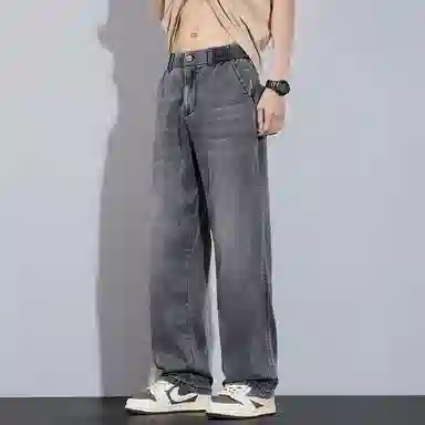 顶峰保罗 莱赛尔凉感透气水洗直筒长裤美式复古高街宽松小众百搭高级感薄款透气阔腿牛仔裤 男女同款