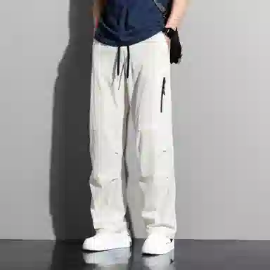顶峰保罗 冰丝速干工装直筒长裤宽松运动小众百搭设计感潮牌薄款透气舒适阔腿休闲裤 男女同款