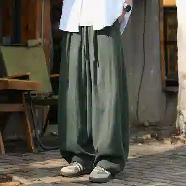 顶峰保罗 无性别主义日系弯刀薄款垂感阔腿长裤加肥加大码灯笼裤宽松直筒裤子亲肤透气时尚百搭休闲裤 男女同款