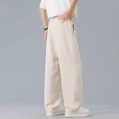 顶峰保罗 纯色垂感薄款透气直筒长裤宽松简约小众潮牌百搭高级感舒适显瘦显高阔腿休闲裤 男女同款