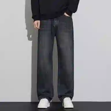 顶峰保罗 美式潮牌直筒阔腿无性别主义休闲复古高街水洗做旧运动长裤弹力显高显瘦宽松大码简约百搭加绒加厚垂感牛仔裤 男女同款