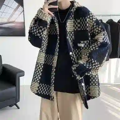 顶峰保罗 格子潮牌美式复古工装宽松休闲  运动外套无性别主义痞帅时尚百搭大码翻领夹克 男女同款