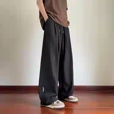 顶峰保罗 冰丝薄款纯色直筒阔腿长裤凉感透气速干宽松小众百搭运动潮牌慵懒风舒适休闲裤 男女同款