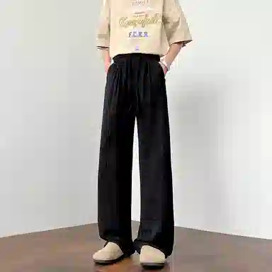 顶峰保罗 美式复古潮牌凉感舒适薄款直筒长裤竖条纹理感宽松小众百搭显瘦拖地阔腿休闲裤 男女同款