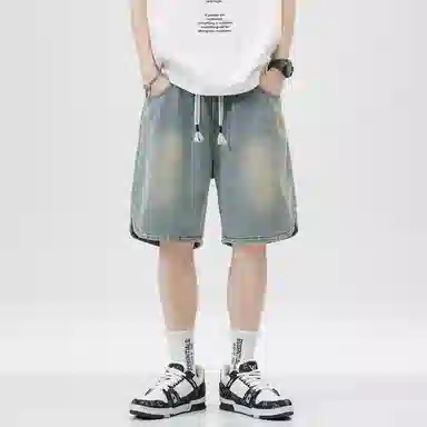 顶峰保罗 星空纹水洗撞色直筒五分裤美式复古薄款潮牌宽松舒适小众百搭休闲阔腿牛仔短裤 男女同款