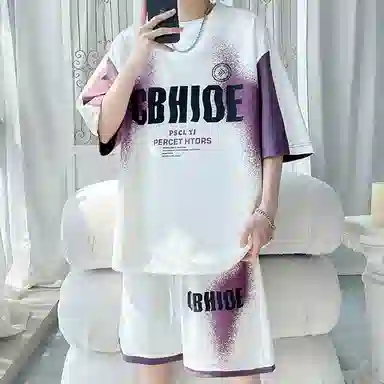 顶峰保罗 冰丝圆领字母印花百搭宽松潮牌学院风无性别主义休闲运动套装 男女同款