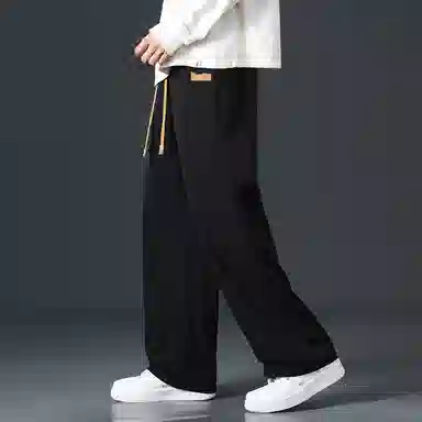 顶峰保罗 直筒阔腿运动宽松垂感潮牌垂感无性别主义显高百搭冰丝弹力抽绳显高大码基础款休闲裤 男女同款