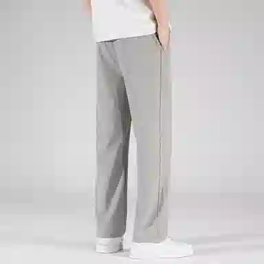 顶峰保罗 美式高街舒适纯色冰丝垂感宽松大码百搭潮牌直筒阔腿显高显瘦休闲裤 男女同款