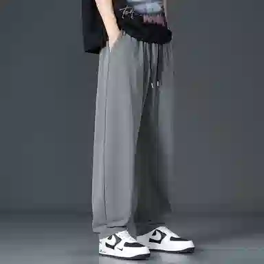 顶峰保罗 直筒裤子薄款潮牌痞帅宽松阔腿冰丝潮流运动抽绳无性别主义长裤时尚百搭垂感大码休闲裤 男女同款