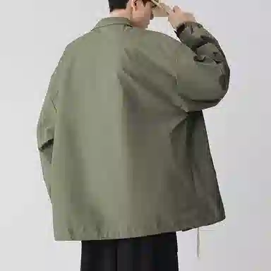 顶峰保罗 美式纯色翻领上衣无性别主义宽松休闲痞帅百搭潮牌衬衫式外套夹克 男女同款