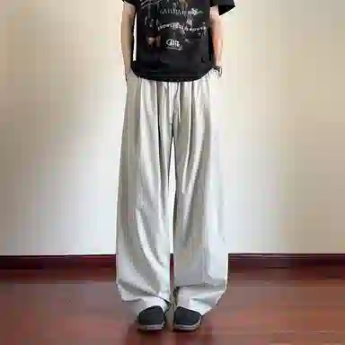 顶峰保罗 冰丝薄款纯色直筒阔腿长裤凉感透气速干宽松小众百搭运动潮牌慵懒风舒适休闲裤 男女同款