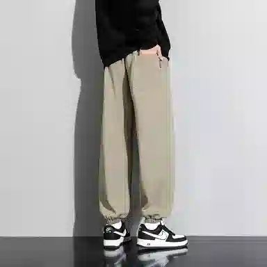 顶峰保罗 美式复古宽松舒适百搭直筒束脚九分裤无性别主义潮牌字母高街设计感运动休闲裤 男女同款