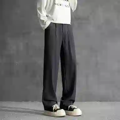 顶峰保罗 纯色垂感凉感宽松百搭直筒长裤薄款舒适小众简约高级感潮牌显瘦显高微喇休闲裤 男女同款